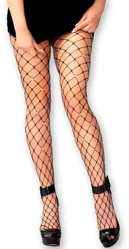 CHILIROSE  CR 4655 Netzstrumpfhose mit Strass Schwarz S/M