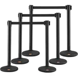 Vevor Personenleitsystem Absperrband Absperrständer 6-teilig, 2 m x 48 mm Schwarzer Einziehbarer Gürtel, Personenleitsystem Absperrpfosten Geeignet für Flughäfen, Messen, Wettkampforte usw.