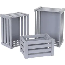 Mendler Holzkiste 3er Set grau