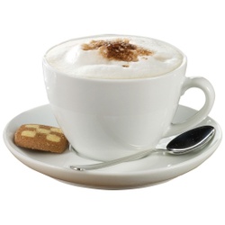 Esmeyer Cappuccinotassen 6er Set, Tasse aus weißem, schweren Porzellan mit Untertassen, Henkelform rund, Höhe: 7,1 cm