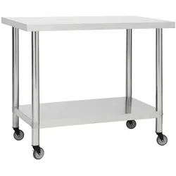 DELUKE® Edelstahl Arbeitstisch mit Rollen BEWO 100x60x85cm, Edelstahl Gastro-Tischwagen Arbeitsfläche Gastro-Küchentisch Servierwagen mobil