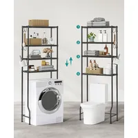 Songmics 4-stöckiges Toilettenregal mit Haken platzsparend schwarz