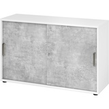 bümö Schiebetürenschrank "2OH" - Aktenschrank abschließbar, Sideboard Schrank mit Schiebetüren in Weiß/Beton - Büroschrank aus Holz mit Schiebetür,