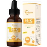 Vihado Vitamin D3 K2 Tropfen hochdosiert, max bioverfügbar, sicherer Markenrohstoff K2VITAL®, Vitamin D für Immunsystem + Knochen, vegetarisch, 50 ml (1700 Tropfen)