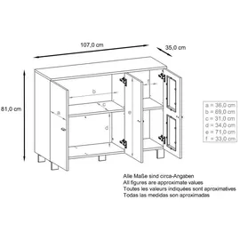 Vladon Sideboard 107 x 81 x 35 cm Weiß matt/Weiß Hochglanz/Grau Hochglanz