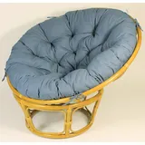 Rattan Papasan Sessel, Papasansessel inkl. hochwertigen Polster, D 110 cm, Fb. Honig Polster grau/blau