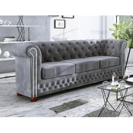 s-style möbel Harwell Sofa 3-Sitzer Chesterfield-Sofa für Wohnzimmer Lounge Couch mit verchromten Füßen Möbel Freistehende Polster Sofas & Couches Couchgarnitur Hellgrau 203 x 86 x 72 cm