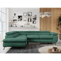 Ecksofa Sofa Grün, Wohnlandschaft L-Form mit Schlaffunktion und Bettkasten, Schlafsofa mit Bettkasten, Sofa mit Einstellbare Kopfstützen, Peter L... - Grün