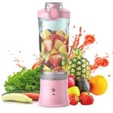 Tragbarer Standmixer für Shakes und Smoothies 150W 600ml Glasbehälte mit 6 Klingen, 2 Modi Wasserdichter Fruchtmixer Glas Smoothie Mixer / Maker ... - Rosa