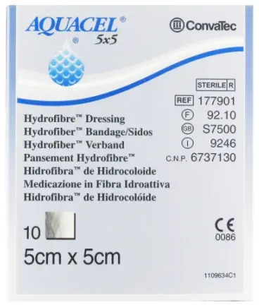 Aquacel Hydrofiber Verband 5x5cm Steril 10 Stück (177901)