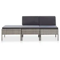 vidaXL Garten-Lounge-Set mit Auflagen 3-tlg. grau