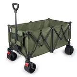YEAUPE PRO Bollerwagen faltbar aus 4 Richtungen mit Seitenöffnung, 260L 150kg Belastbar, Faltbarer Bollerwagen mit Feststellbremse & Höhenverstellbarem Griff für Strand, Camping, Garten, Olivgrün