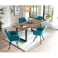 SalesFever Esstischgruppe 5-tlg.| 160x90cm, Platte Akazie 26mm nussbaum, Metallgestell