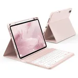 KVTVOU Hülle mit Tastatur für iPad A16 11. Generation 2025, iPad 10. Generation 2022 10,9 Zoll, Abnehmbarer Bluetooth Tastatur QWERTZ Layout, Weiche TPU Hülle mit Stifthalter, Rosa