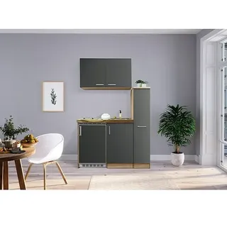 Respekta Miniküche Levin  (Breite: 130 cm, Grau, Mit Glaskeramikkochfeld)