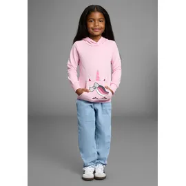 Kidsworld Kapuzensweatshirt KIDSWORLD "Longsweatshirt mit niedlichem Einhorn", Mädchen, Gr. 128/134, rosa, Sweatware, Obermaterial: 100% Baumwolle, bedruckt, Basic Po-bedeckend, Bündchen, Sweatshirts, Langarm, Basic-Passform, bedruckt, mit Kapuze, aus Baumwolle