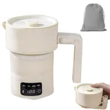 Faltbarer Wasserkocher Faltbarer Reisewasserkocher Klein, 0,6L Tragbarer Camping Wasserkocher mit Echtzeit-Temperaturanzeige, BPA-frei, MiniWasserkocher für Küche Reise Camping Outdoor (Weiß)