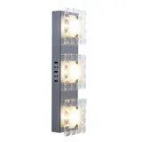 GLOBO Wandleuchte Wandlampe Designleuchte Wohnzimmer Glaskristalle Aluminium silber, satiniert, 3x LED 5 Watt 500 Lumen warmweiß, L x B x H 42x12x6,5 cm