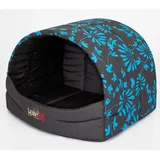 millybo Hundehütte Hundehöhle Hundebett Hundehaus S-XL (R2 (50 x 38 cm), grau mit Muster (Blaue Blumen))