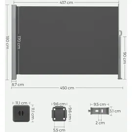 Songmics Seitenmarkise 180 x 450 cm grau Polyester