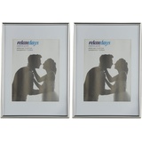 Relaxdays Bilderrahmen 2er Set, A4, Passepartout 15x20 cm, Glasscheibe, Fotorahmen zum Stellen & silber