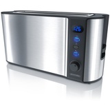 Arendo Toaster, 1 langer Schlitz, für 2 Scheiben, 1000 W, Langschlitz, Brötchenaufsatz, Wärmeisolierendes Gehäuse, Display, silber - Silber