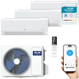 AUX Split-Klimagerät Set mit Außengerät und Innenwandgeräten – WLAN‐Steuerung per App, R32 Kühlung & Heizung für Wohnräume, Büro & Gewerbe weiß