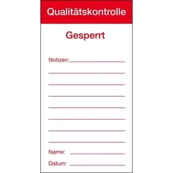 Aufkleber I Qualitätsaufkleber Qualitätskontrolle-Gesperrt, Papier, 80x150mm, 100/Block