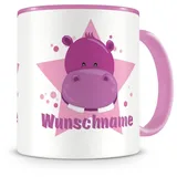 Samunshi® Kindertasse mit Namen Tasse Nilpferd Personalisierte Tasse mit Namen Kinder Kinderbecher mit Namen Kindergarten rosa 300ml