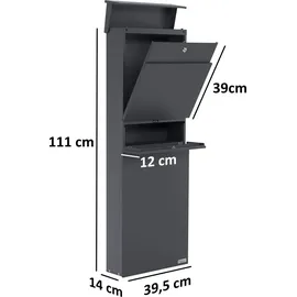 Zelsius Standbriefkasten Anthrazit inkl. Zeitungsfach