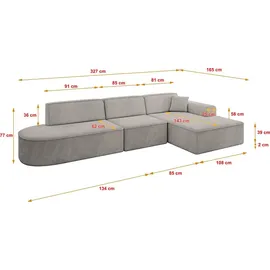 altdecor Ecksofa Ottomane Rechts IREA-L2-v3 - 328x171x79 cm Hellbraun
