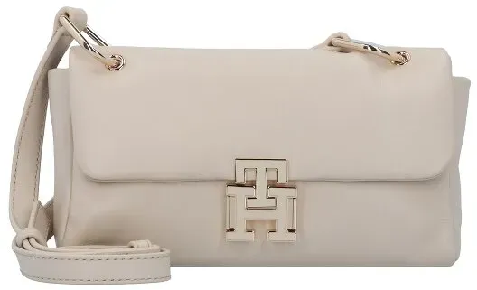 Tommy Hilfiger Pushlock Umhängetasche Leder 22 cm  beige