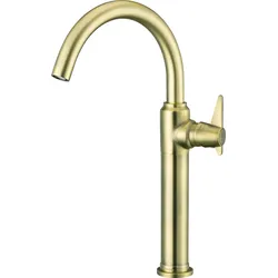 Waschtischarmatur DEANTE "»Temisto«, Waschbeckenarmatur hoch in eleganter Ausführung Messing", braun (messing), B:5cm H:37,3cm T:23,9cm, Armaturen, Mit Hebel an der Seite, der die Sauberhaltung der Armatur erleichtert