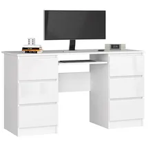 Akord Schreibtisch Klein mit Schubladen | Office Desk | Computertisch | Bürotisch mit Tastaturablage | Holz Deko | B135 x H77 x T50 cm, 60 kg