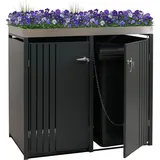 2er-Mülltonnenverkleidung HWC-O67, Mülltonnenbox mit Pflanzkasten, Metall 125x132x84cm 55kg anthrazit - Grau