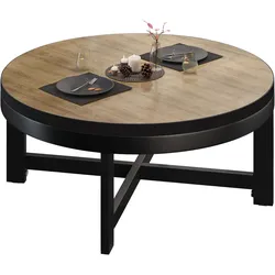 BO | Bistro Lounge Tisch | Ø70xH32cm | 25mm | Schwarzer Rand | Eiche/ Schwarz
