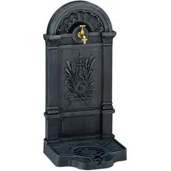Relaxdays Standbrunnen, Antik-Stil, HBT: 82,5x39x33 cm, Nostalgie, Garten, Terrasse, Wasserhahn, Becken, stehend, grau