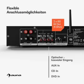 Auna Art22 Amplifier DAB+ Radio – 2x60 W, Optische & Koaxiale Eingänge, FM-Tuner, CD/DVD-Wiedergabe, Fernbedienung...