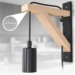 Wandleuchte, Metall schwarz,mit Holz,1xE27/max.40W