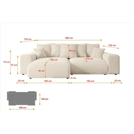 altdecor Ecksofa Ottomane links ESKAR-L 266x176x72 Taupe Cord