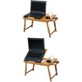 Tectake Laptoptisch, aus Bambus, klappbar und höhenverstellbar, mit USB-Doppellüfter, 55 x 35 x 26 cm, CE, Arbeitszimmer, Schreibtische, Computertische