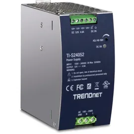TRENDNET 240W 52V DC, 4.61A AC zu DC DIN-Schiene Industrielles Netzteil, eingebaute Leistungsfaktor-Controller-Funktion, extremer Betriebstemperaturbereich -25° - 70° C (-13° - 158°F), Silber,