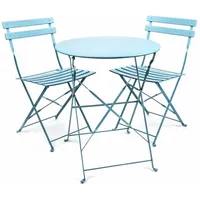 Bubble-Store Balkonset Bistrogarnitur, (Klapptisch Ø 60 cm 2x Klappstühle, 3-tlg), Balkonset, Balkonmöbel, Gartenmöbel, Sitzgruppe klappbar blau