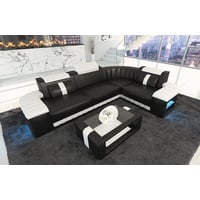 Sofa Dreams Ecksofa Ledercouch Ledersofa Bergamo L Form Leder Sofa, Couch, mit LED, wahlweise mit Bettfunktion als Schlafsofa, Designersofa schwarz