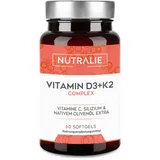 Vitamin D3 + K2 Hochdosiert - 10.000 IE Vitamin D3-99,7+% All-Trans MK7 (K2VITAL®) - Mit Vit D3 + K2 + Silizium & Olivenöl - 60 Softgels - Laborgeprüft - Nutralie