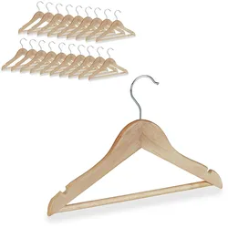 Relaxdays Kinder Kleiderbügel, 20er Set, Hosenstange, Hemd, 360 Grad drehbar, Mädchen, Jungen, Baby Bügel, Holz, natur