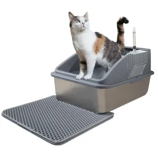 linuma Katzenklo Katzentoilette aus Edelstahl inkl. Katzenstreumatte & Metallschaufel