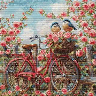 Luca-S Kreuzstich Stickpackung Fahrrad mit Rosen, Zählmuster