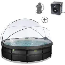 EXIT Swimming Pool Premium Ø 488 x 122 cm schwarz inkl. Sonnendach + Wärmepumpe