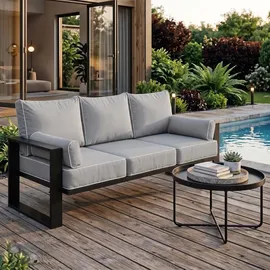 beautysofa VERDINO Garten-Lounge-Set 3-Sitzer Sofa + Sessel + Sessel beige/grau